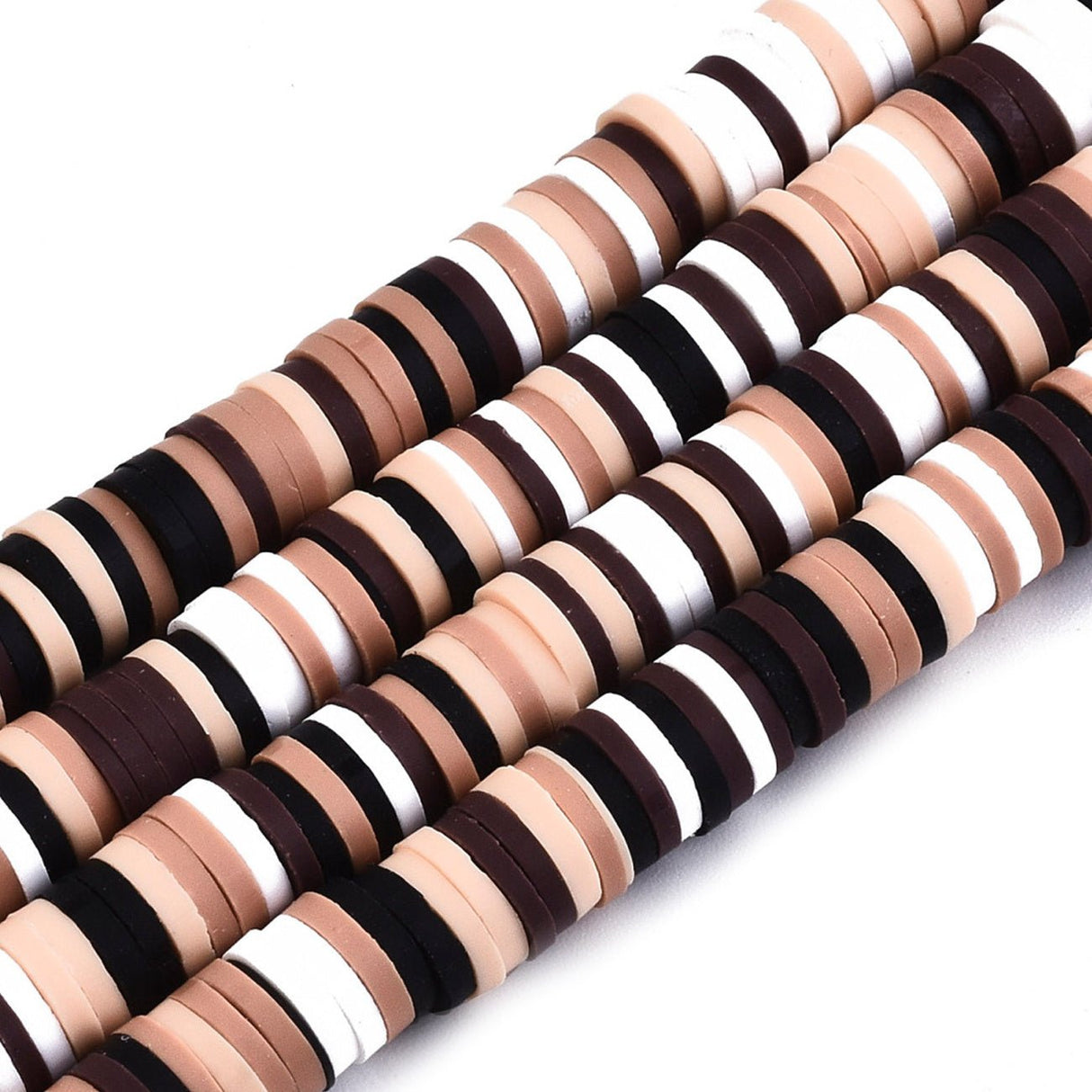 Heishi-Perlen aus Polymerpaste 6 mm – Coconut Brown Mix - PerlineBeads