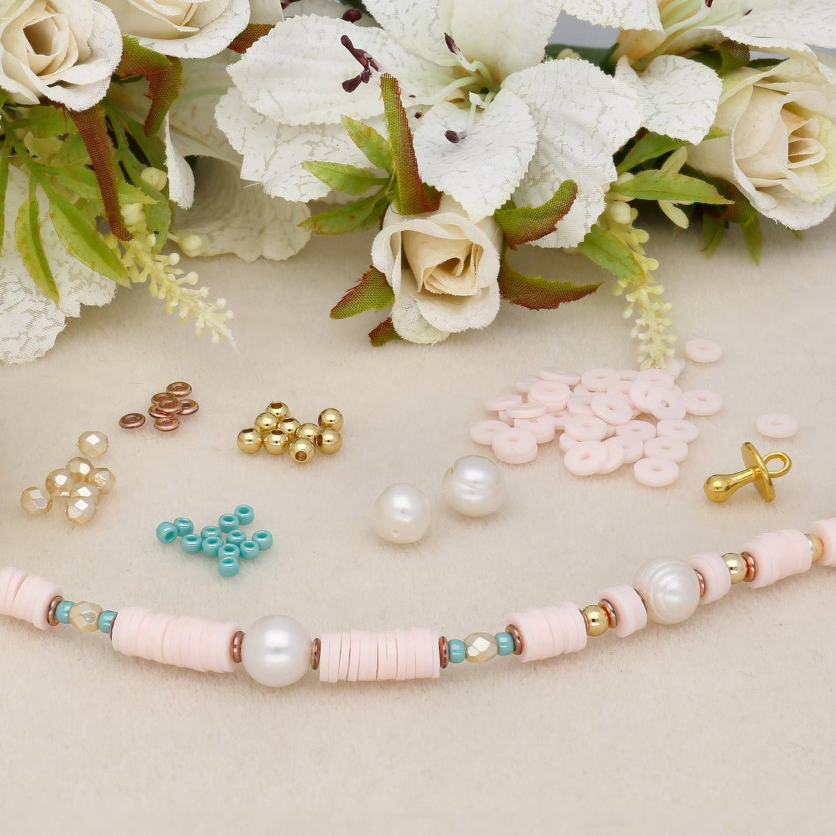 Heishi-Perlen aus Polymerpaste 6 mm - Pastel Pink - PerlineBeads
