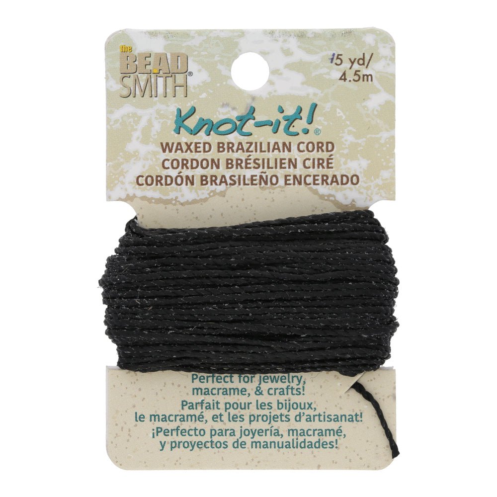 Knot-it! Gewachste brasilianische Kordel - Black - PerlineBeads