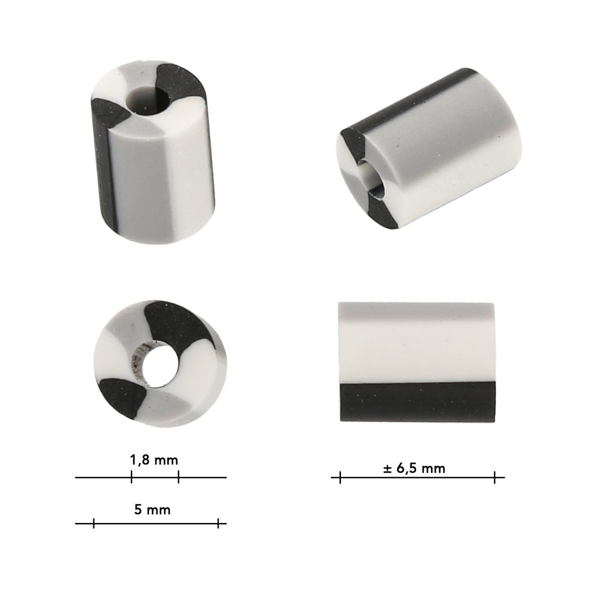 Perlen aus Polymer-Paste – Zylindrisch - Black & White - PerlineBeads