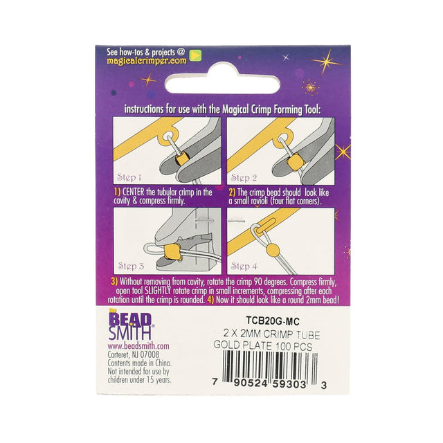 Quetschperlen - Magical Crimps, Rohr 2x2 mm - Vergoldet - PerlineBeads