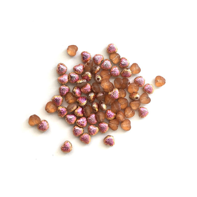 Recycelte Glasperlen "Hearts" - Etched - PerlineBeads