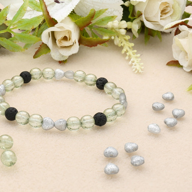 Recycelte Glasperlen "Hearts" - Rough Silver - PerlineBeads