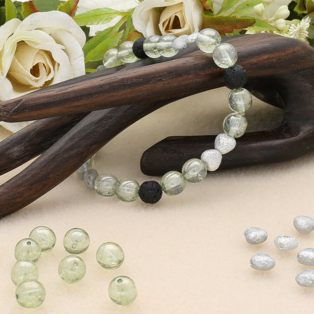 Recycelte Glasperlen "Hearts" - Rough Silver - PerlineBeads