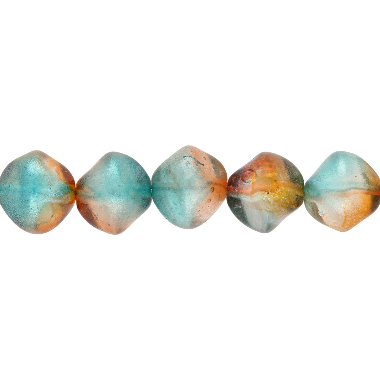 Recycelte Glasperlen "Organic Bicone" - Green & Orange - PerlineBeads