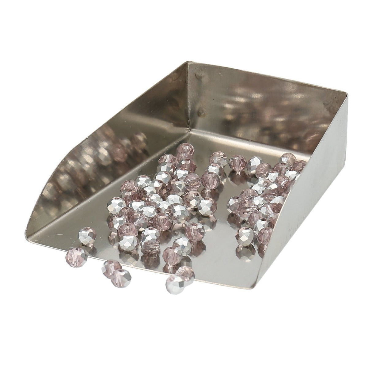 Rondellen aus facettiertem Glas 4x3 mm - Rosa/Silber - PerlineBeads