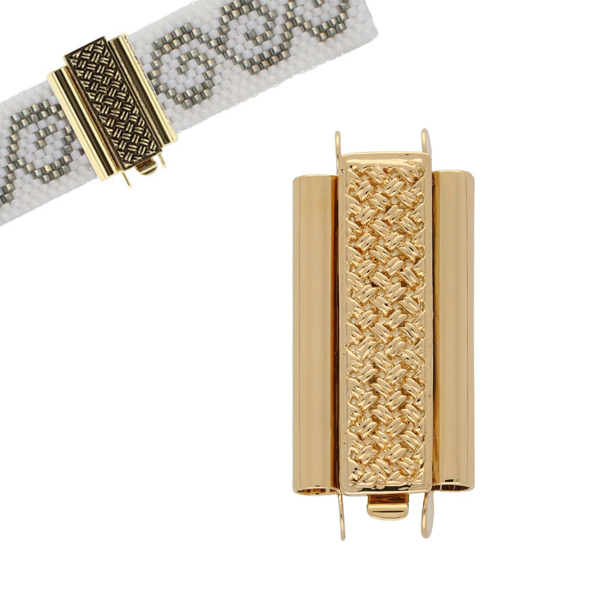Schmuckverschluss Beadslide Cross Hatch 10x24 mm - vergoldet - PerlineBeads