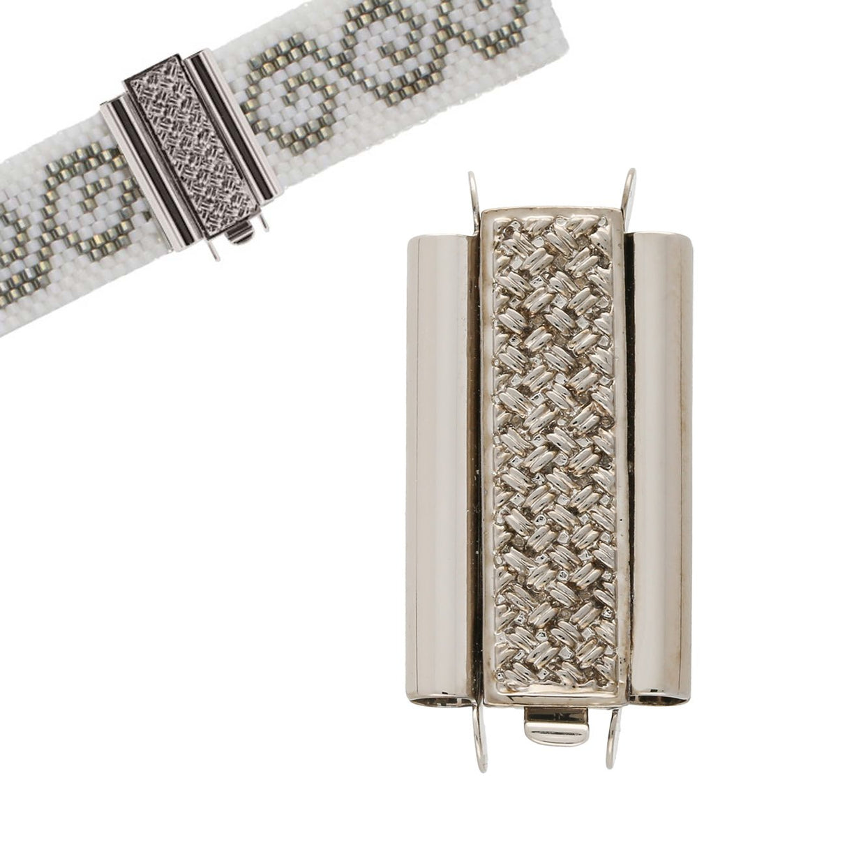 Schmuckverschluss Beadslide Cross Hatch 10x24 mm - versilbert - PerlineBeads