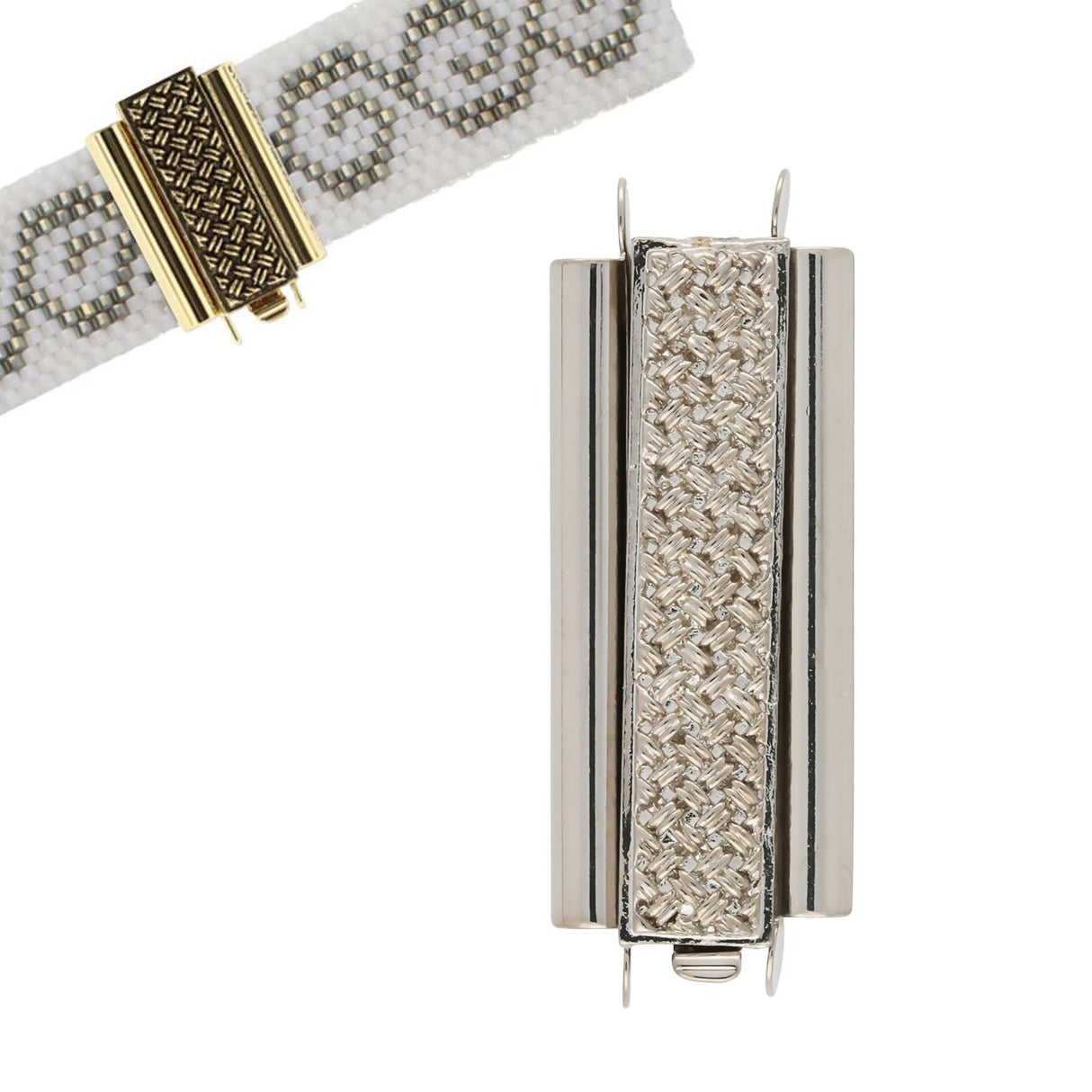 Schmuckverschluss Beadslide Cross Hatch 10x29 mm - versilbert - PerlineBeads