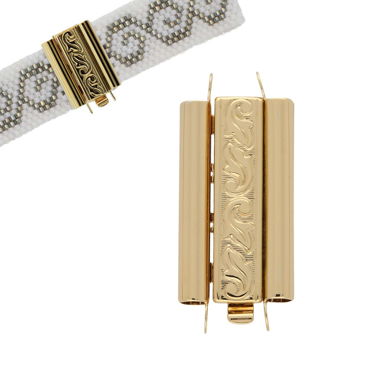 Schmuckverschluss Beadslide Swirl Design 10x24 mm - vergoldet - PerlineBeads