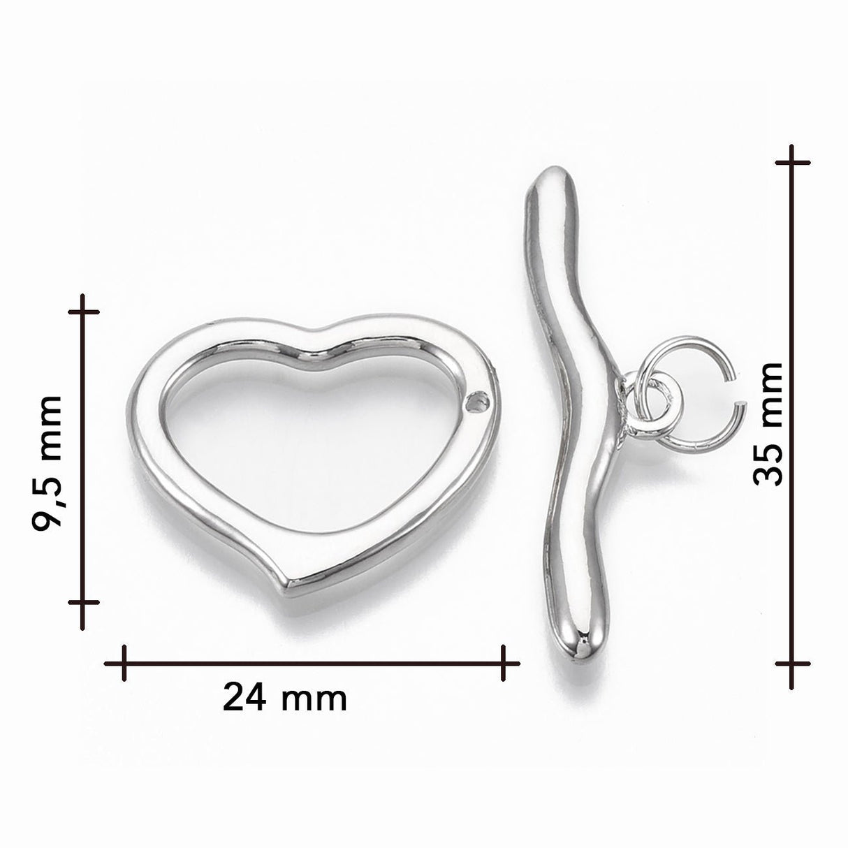 T-Bar-Verschluss Herzform - Platin - PerlineBeads