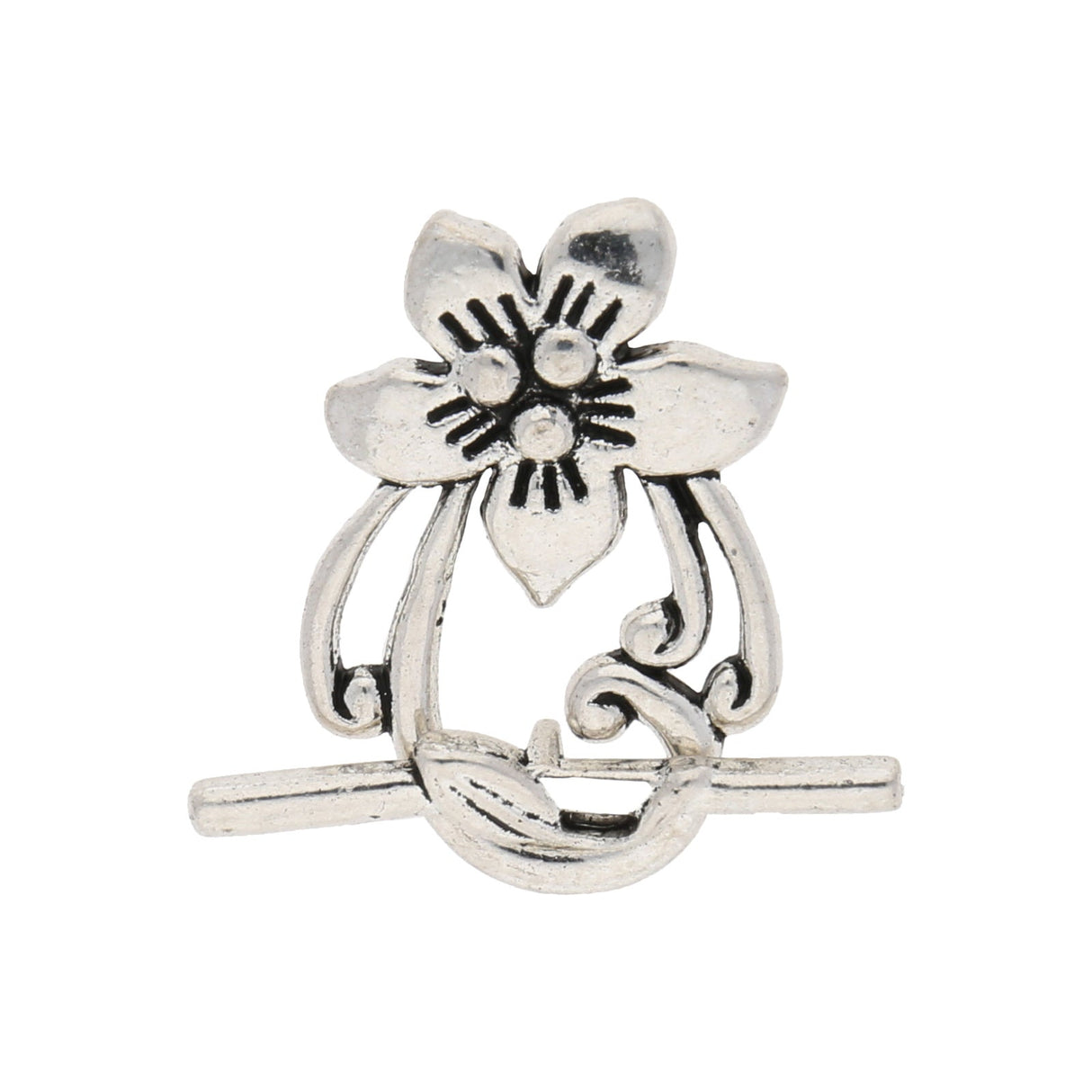 T-Bar-Verschluss mit Blumenmuster - Antiksilber - PerlineBeads