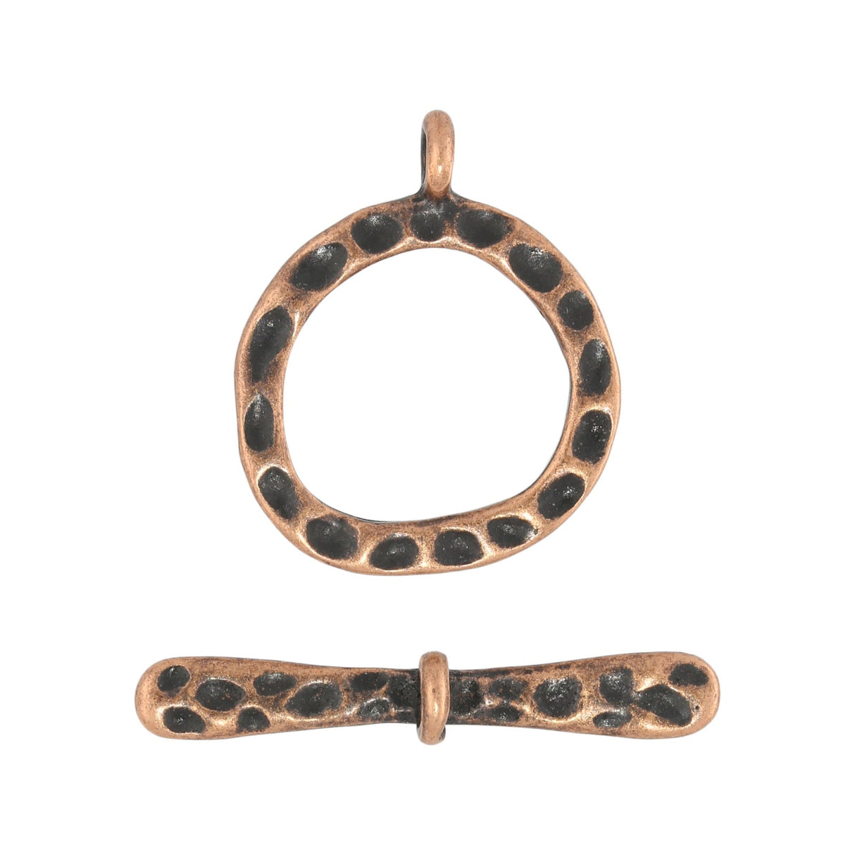 T-Bar-Verschluss rund gehämmerte Oberfläche – Kupfer Antik - PerlineBeads