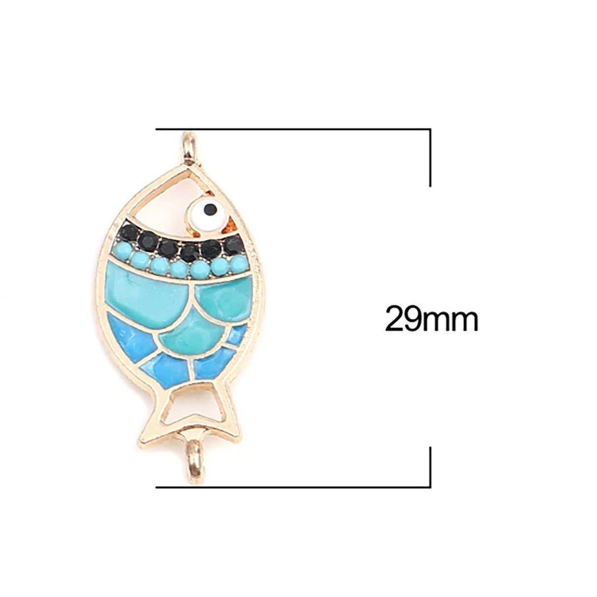 Verbindungselement “Fisch” - 29 x 14 mm - Gold/Blau - PerlineBeads
