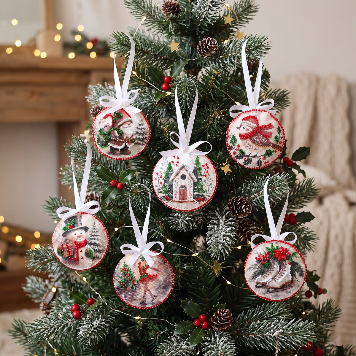 Bead Embroidery Kit Christmas Ornament • Santa & Snowman