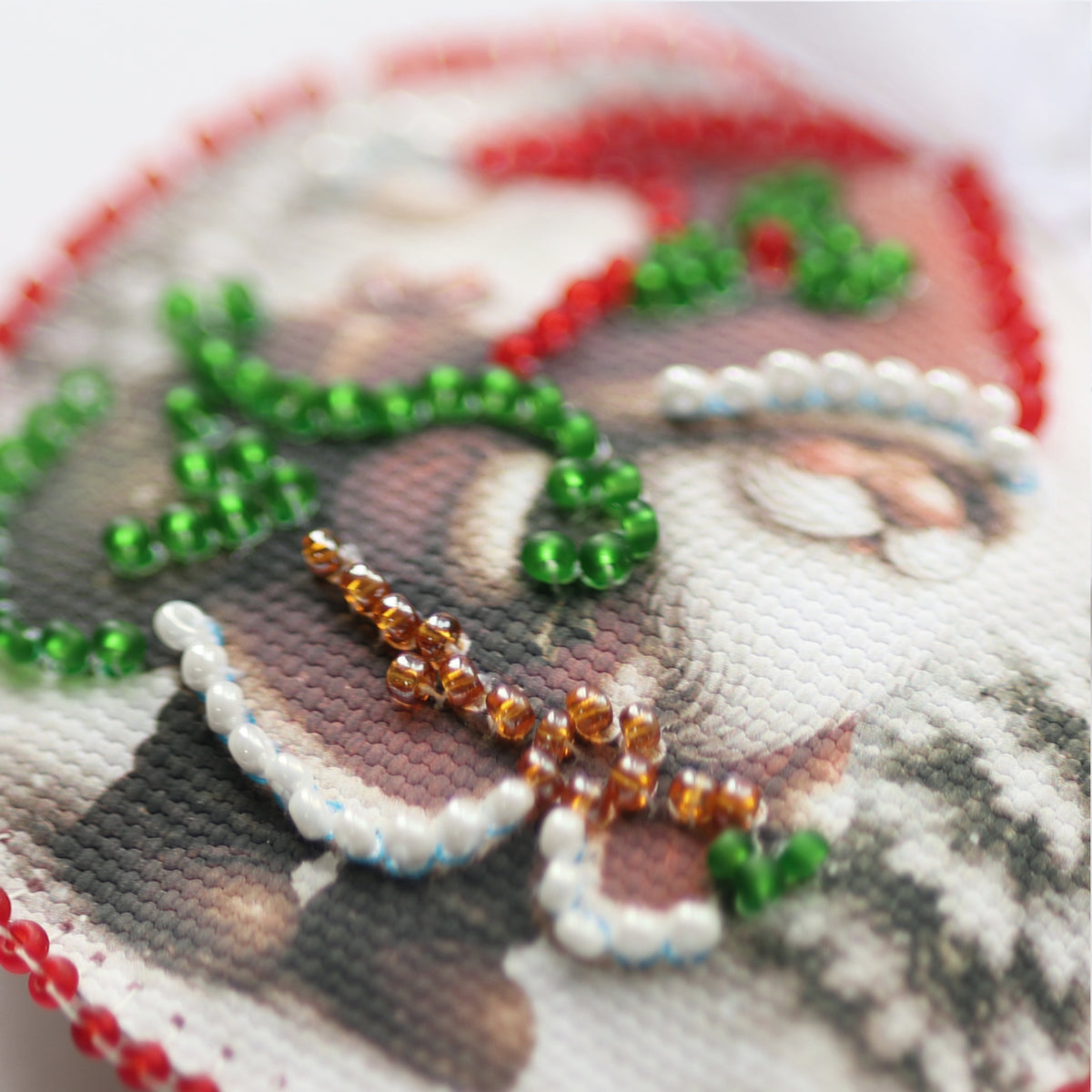 Bead Embroidery Kit Christmas Ornament • Santa & Snowman