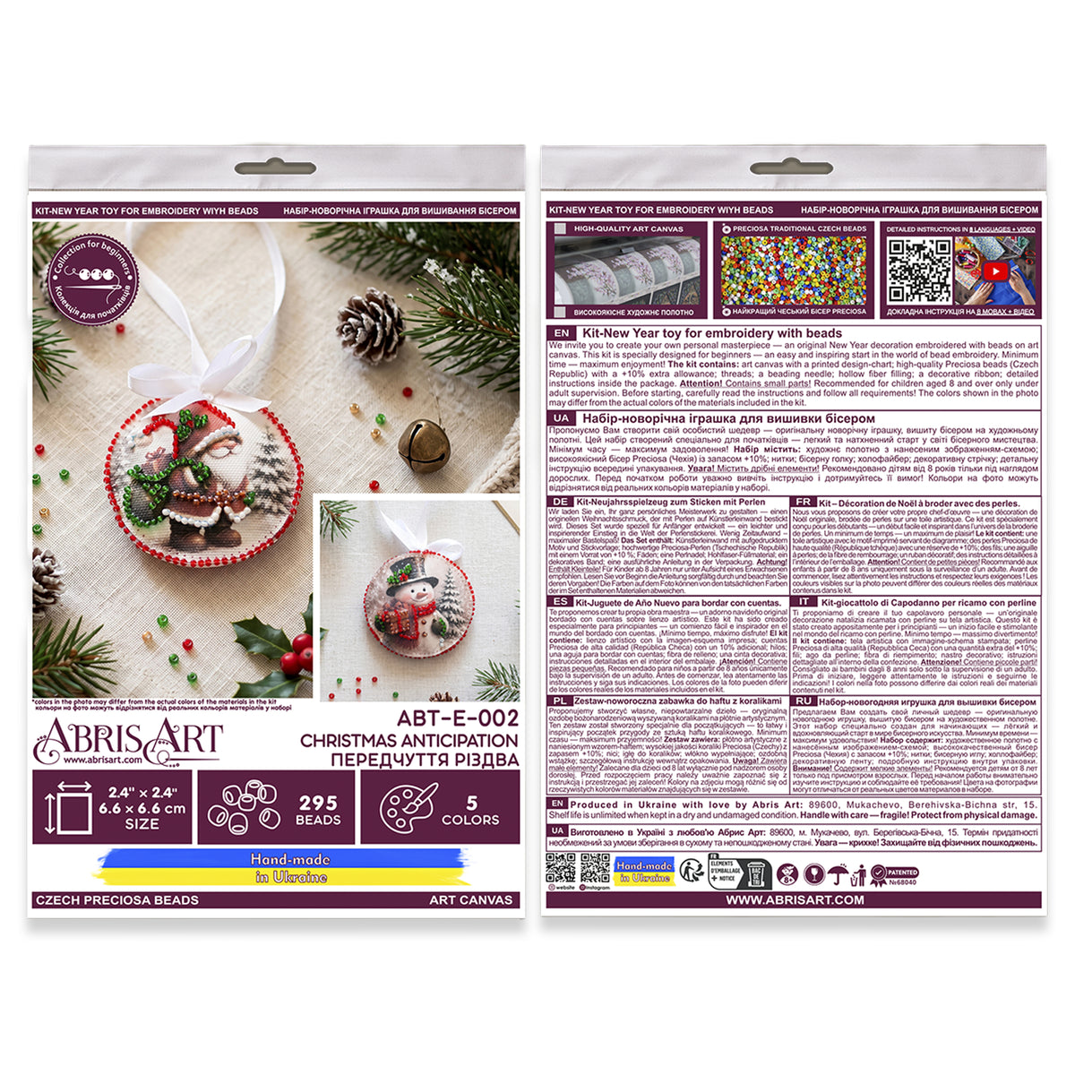 Bead Embroidery Kit Christmas Ornament • Santa & Snowman