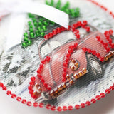 Bead Embroidery Kit Christmas Ornament • Teddy Bear & Car with Christmas Tree