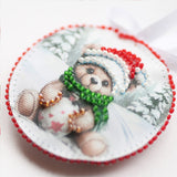 Bead Embroidery Kit Christmas Ornament • Teddy Bear & Car with Christmas Tree