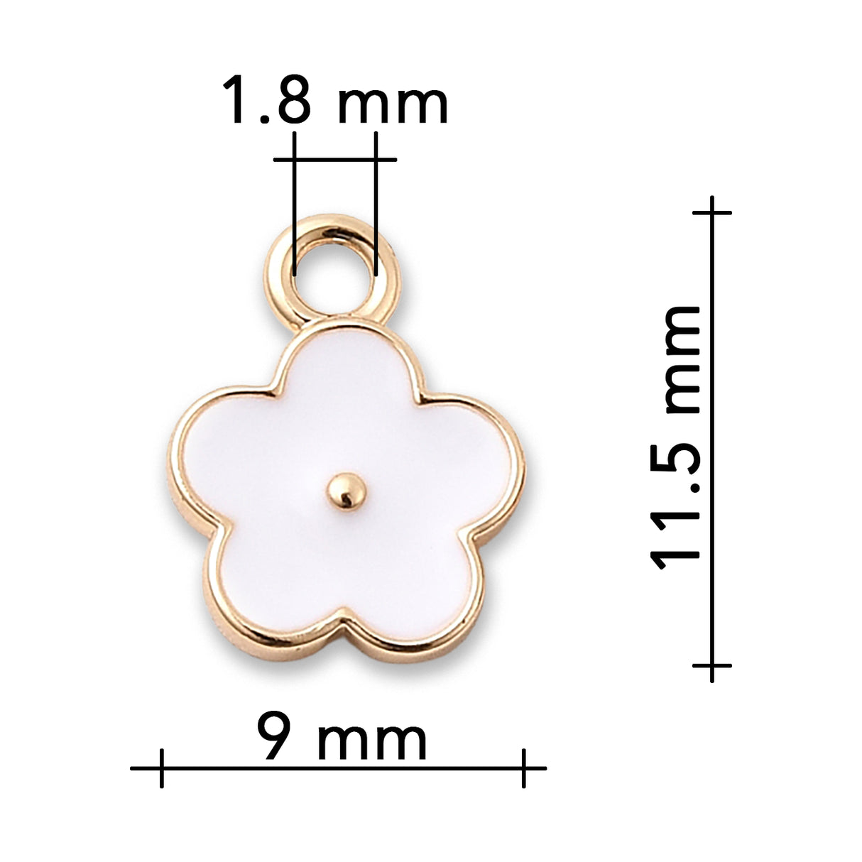 Blüten Charm Anhänger • 18K vergoldet • Emaille weiss • 9 x 11.5 mm