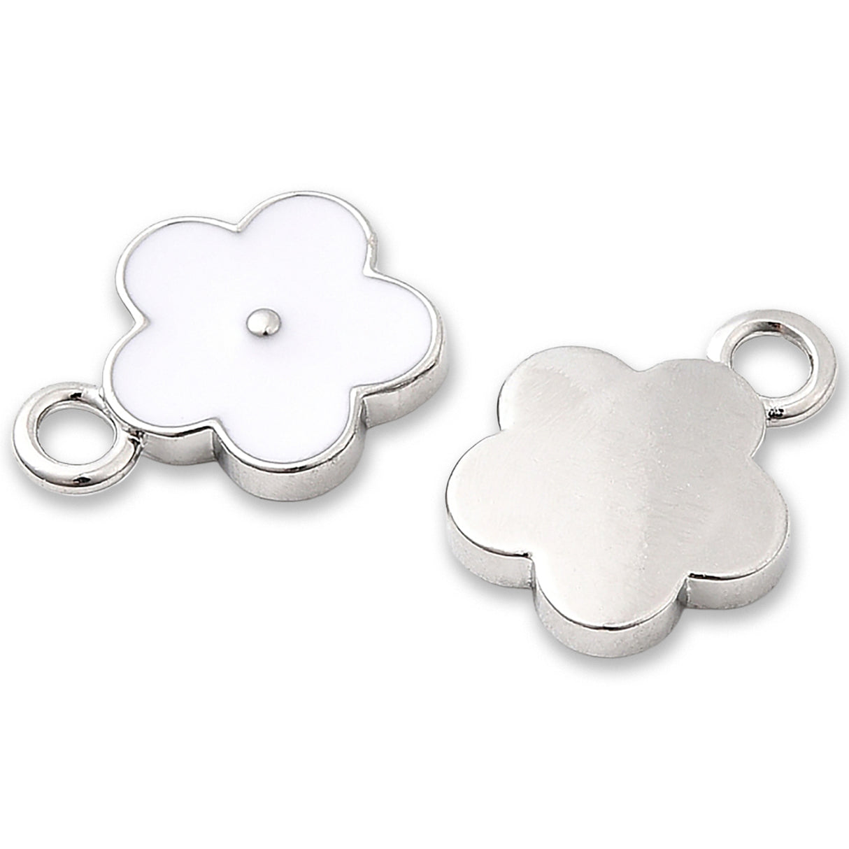 Blüten Charm Anhänger • platiniert • Emaille weiss • 9 x 11.5 mm