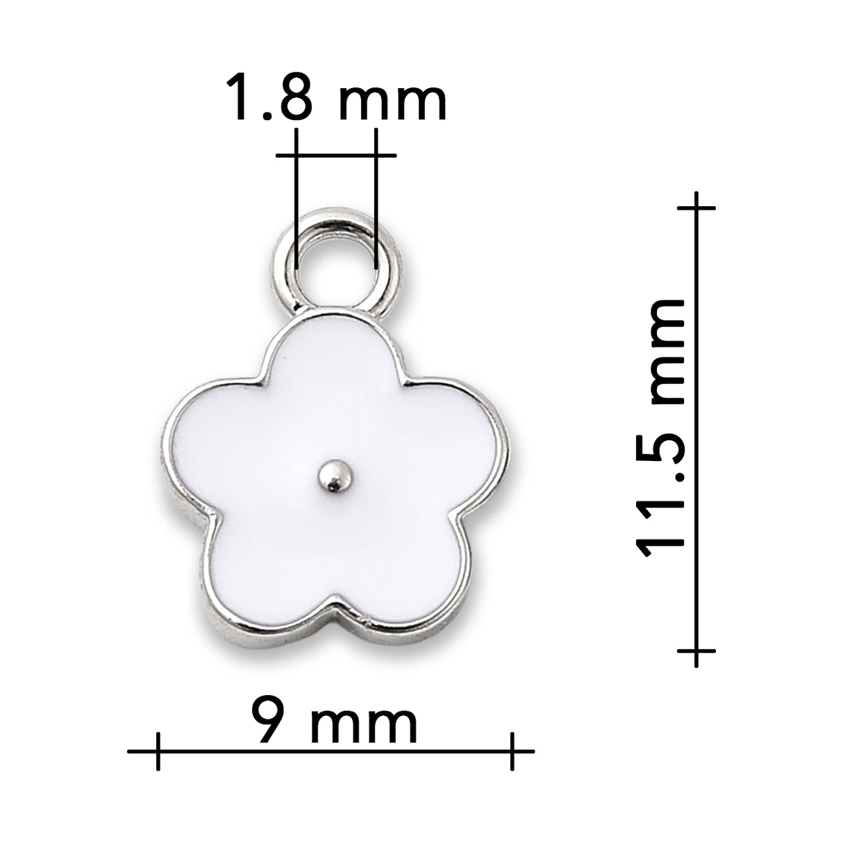 Blüten Charm Anhänger • platiniert • Emaille weiss • 9 x 11.5 mm