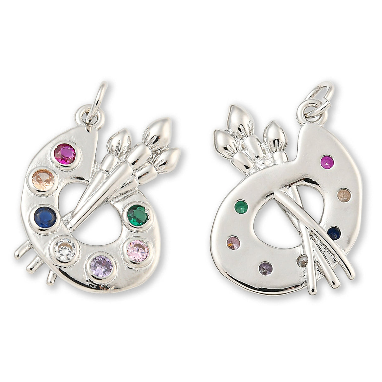 Farbpalette-Anhänger Platinfarben • Mit bunten Zirkonia-Steinen • 22 x 16 mm