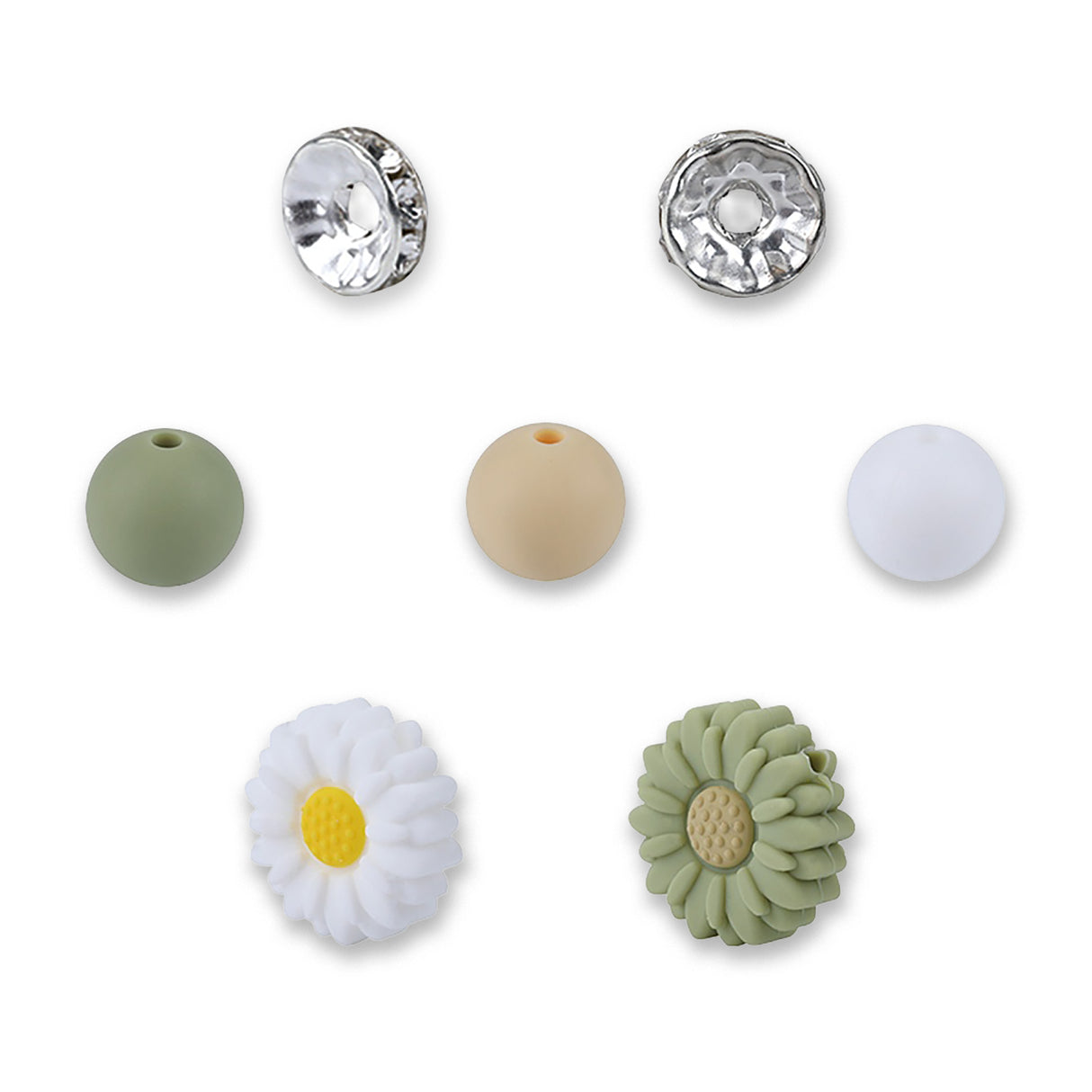 Set di perline floreali – Margherite, edizione Verde Salvia, 79 pezzi