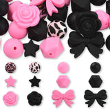 Set di perline Rosa & Nero – Rose, Fiocchi & Stampa Leopardo, 40 pezzi