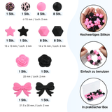 Set di perline Rosa & Nero – Rose, Fiocchi & Stampa Leopardo, 40 pezzi