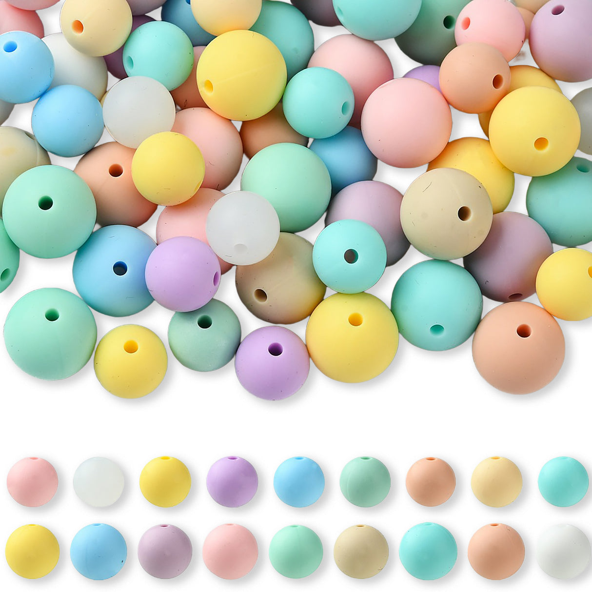 Set de perles en silicone Pastel – 90 pièces, 9 couleurs