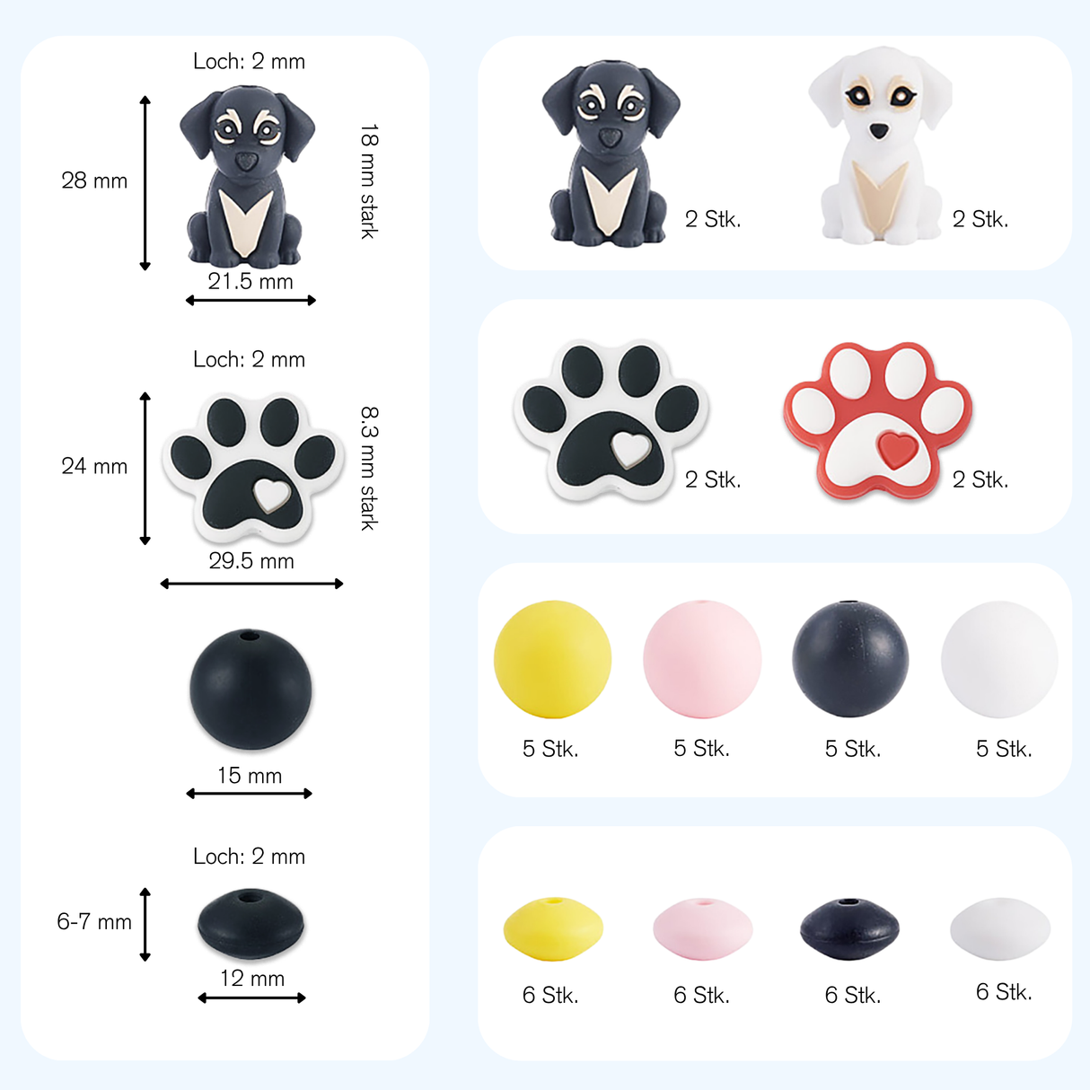 Hunde-Perlenset – Pfötchen & Welpen, 52-teilig