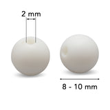 Perles en silicone rondes, Blanc, 8–10 mm