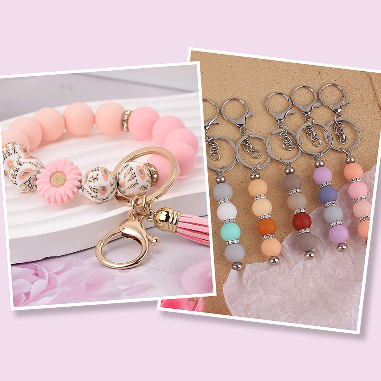 Schlüsselanhänger DIY-Set – Gänseblümchen, Hot Pink, 89-teilig + Faden