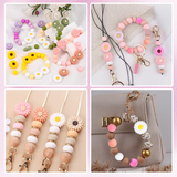 Schlüsselanhänger DIY-Set – Gänseblümchen, Hot Pink, 89-teilig + Faden