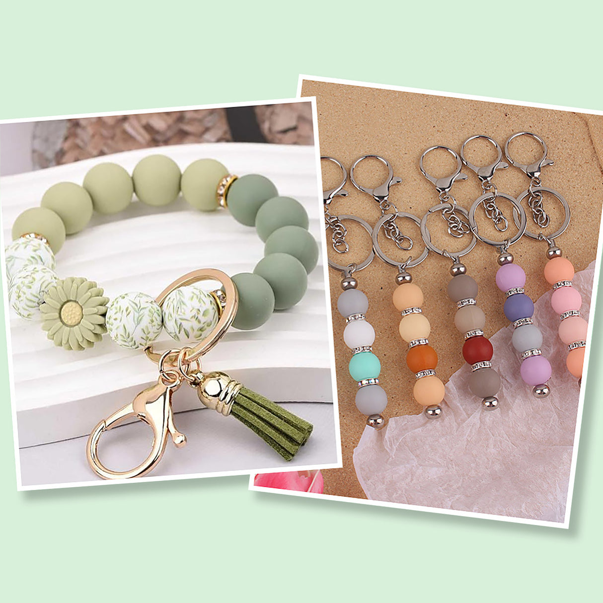 Schlüsselanhänger DIY-Set – Gänseblümchen, Grün, 89-teilig + Faden
