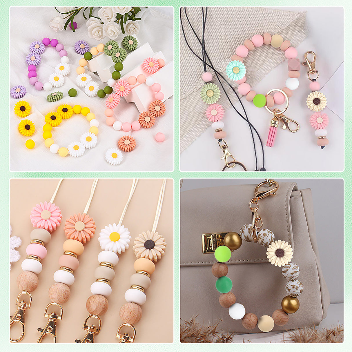 Schlüsselanhänger DIY-Set – Gänseblümchen, Grün, 89-teilig + Faden