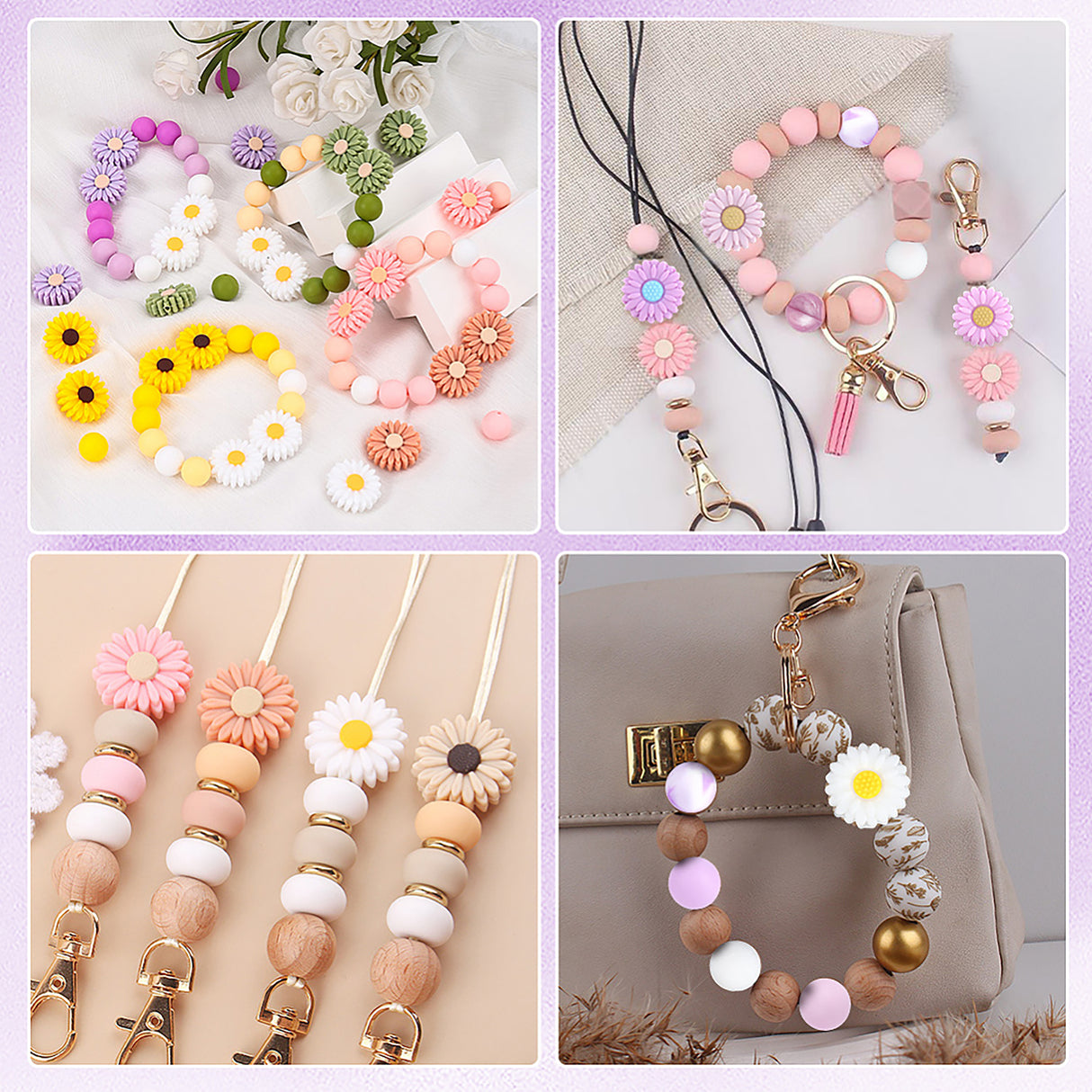 Schlüsselanhänger DIY-Set – Gänseblümchen, Pflaume, 89-teilig + Faden
