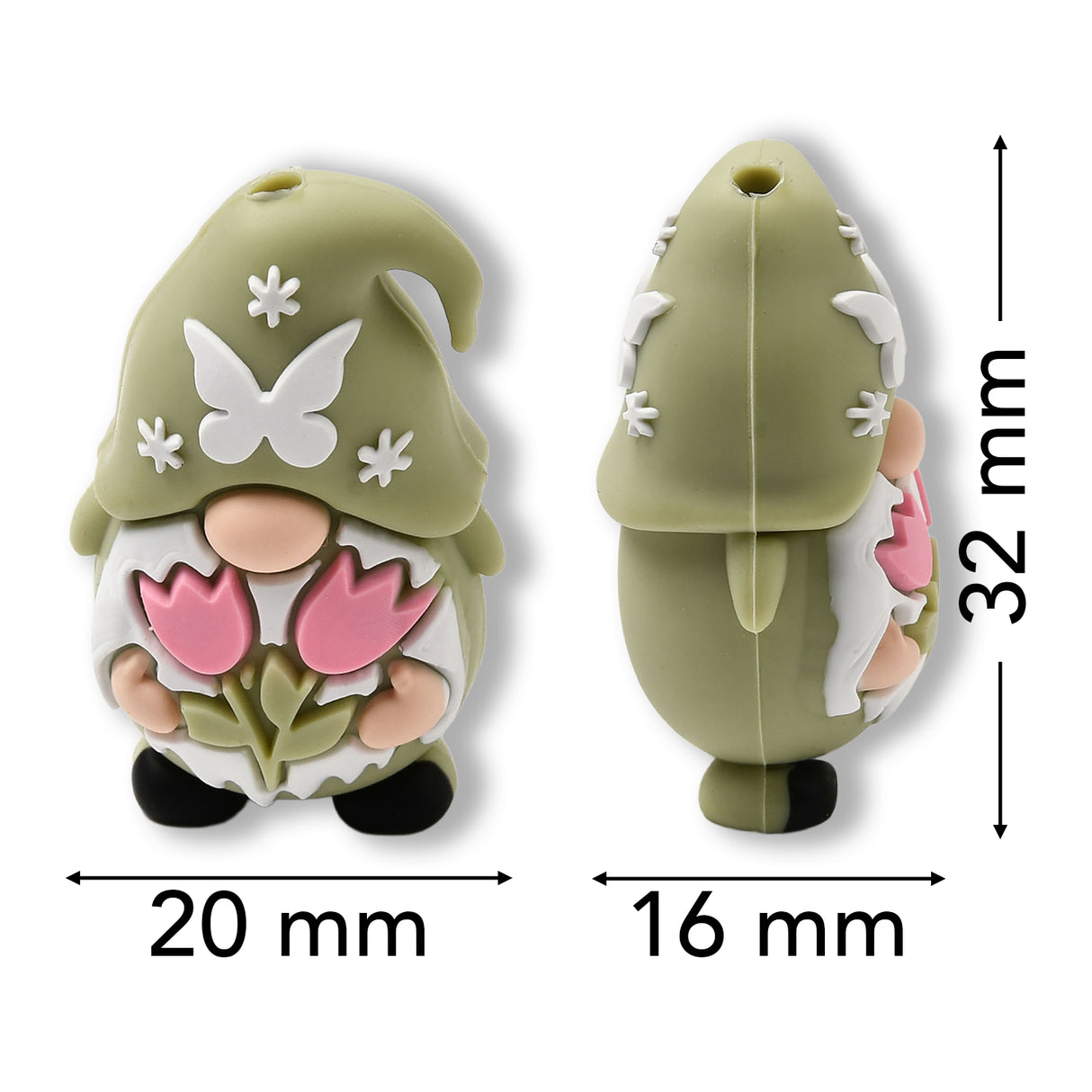 Perlina Focale Gnomo • Perlina in Silicone 3D con Farfalla e Tulipani