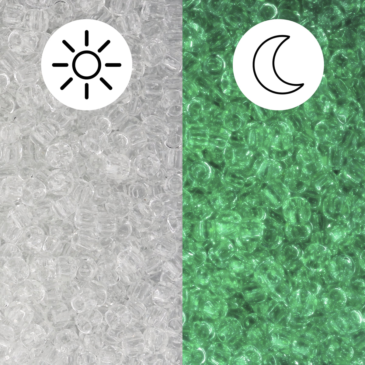 Rocailles-Perlen Toho 11/0 • Glow in the Dark • Crystal/Glow Green