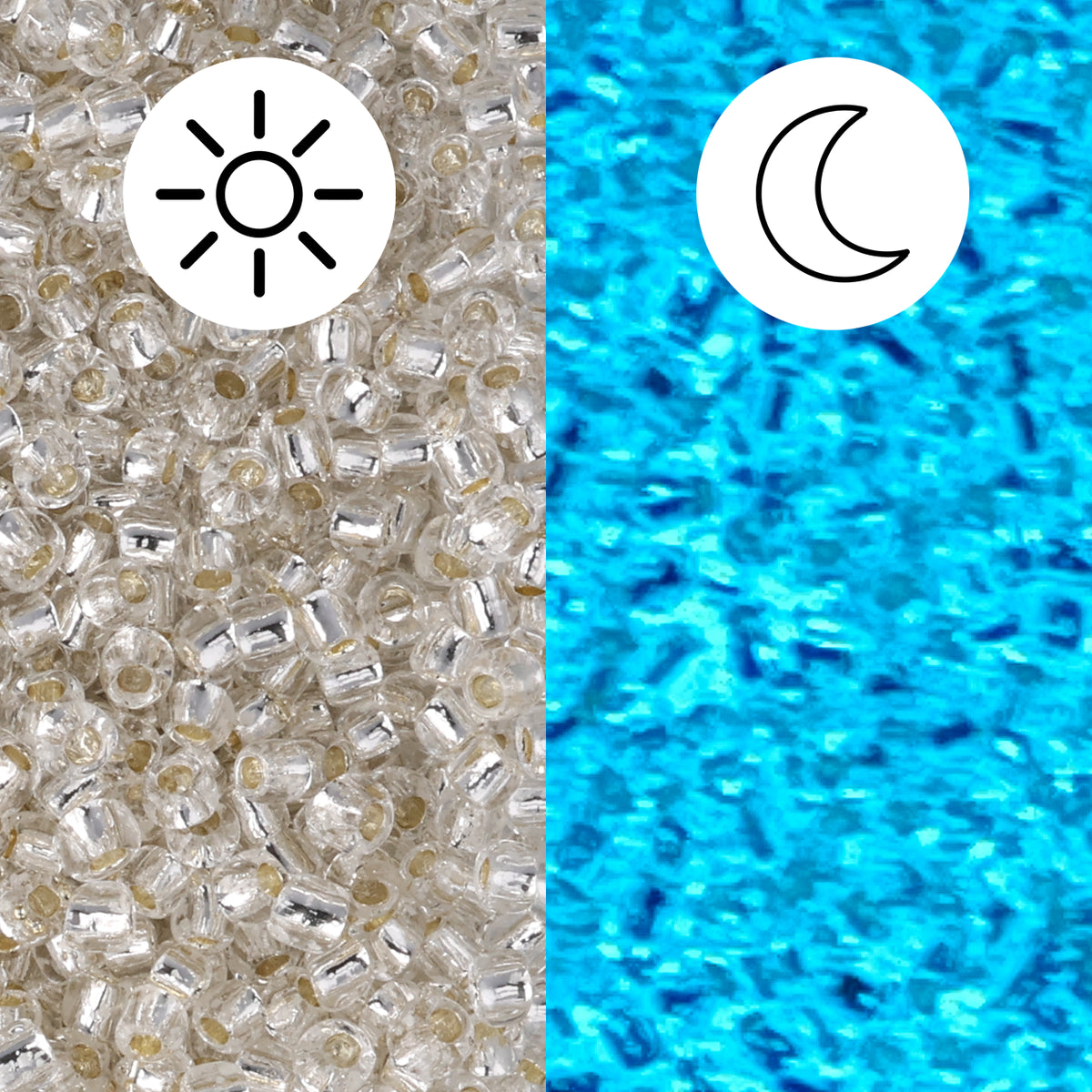Perline Rocailles Toho 11/0 • Glow in the Dark • Silver-Lined Crystal/Glow Blue