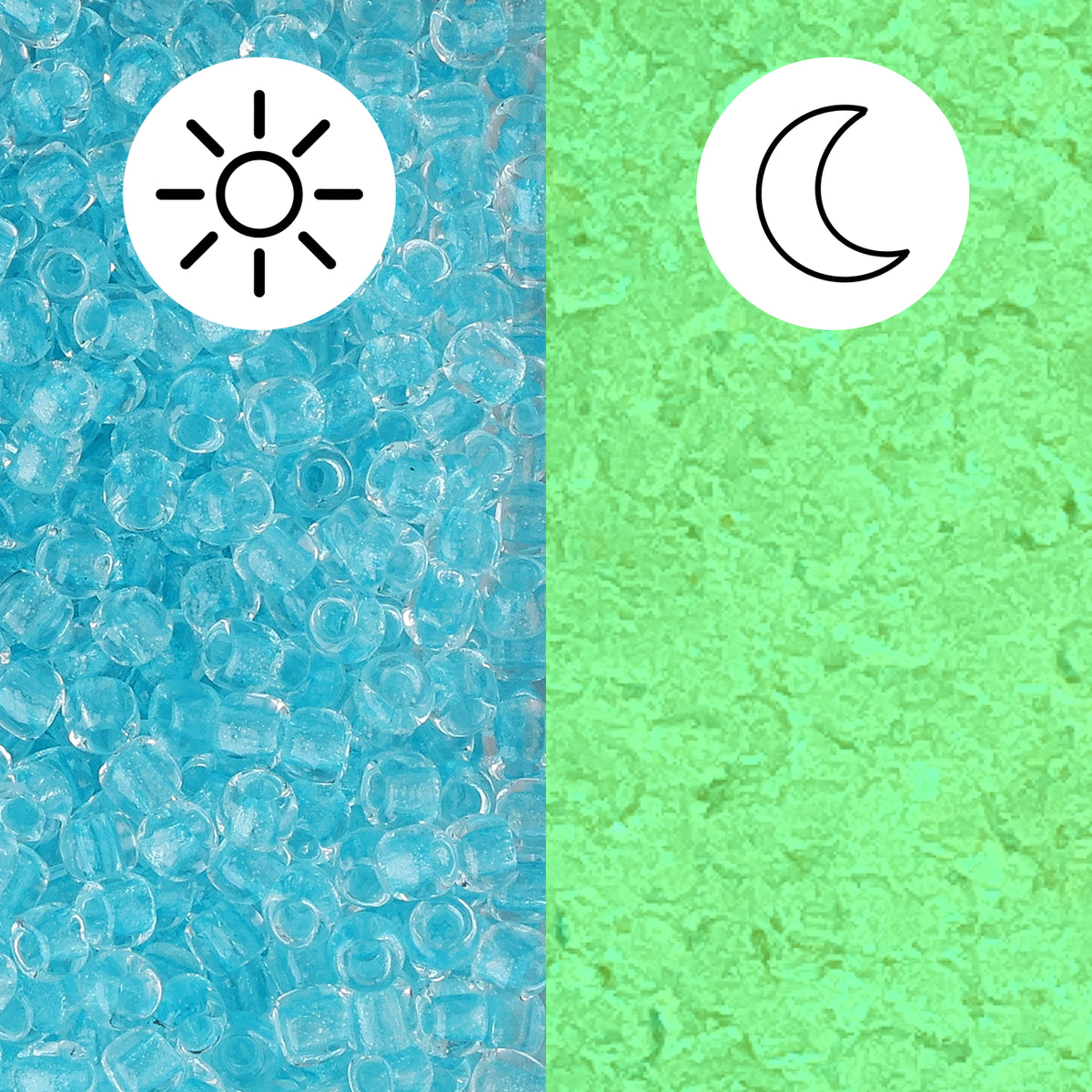 Rocailles-Perlen Toho 11/0 • Glow in the Dark • Baby Blue/Bright Green