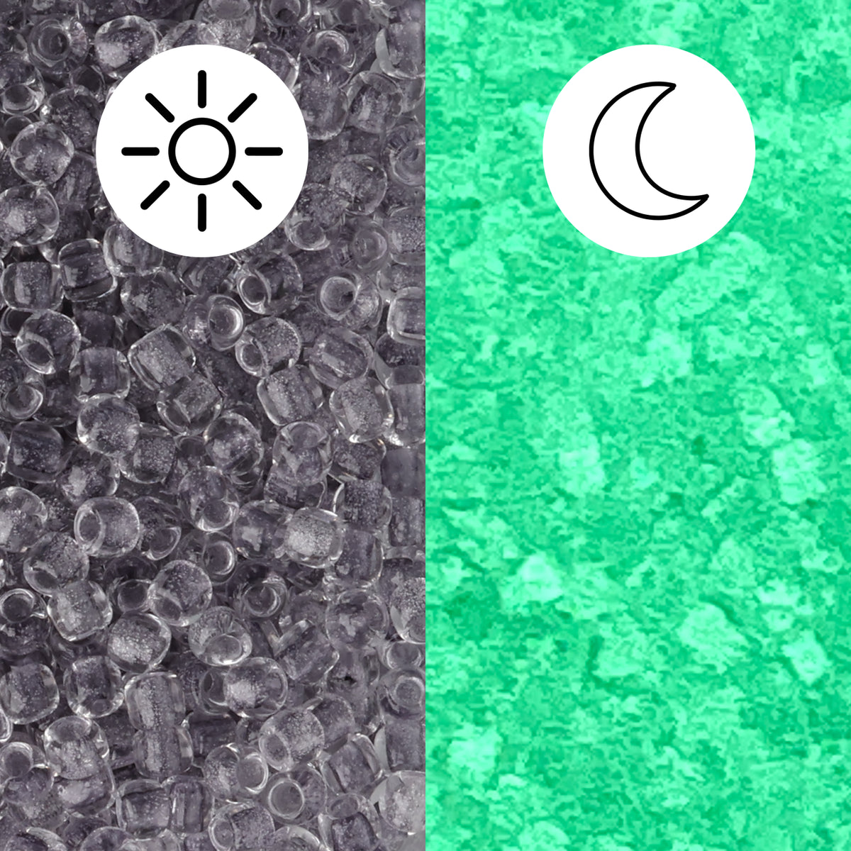 Rocailles-Perlen Toho 11/0 • Glow in the Dark • Gray Crystal/Bright Green