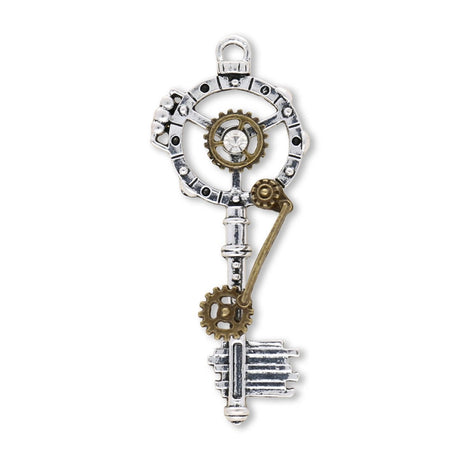 Anhänger Steampunk "Schlüssel" - Silber und Bronze antik - PerlineBeads SA