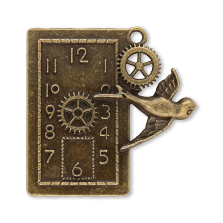 Anhänger Steampunk «Uhr und Schwalbe» - Bronze antik - PerlineBeads SA