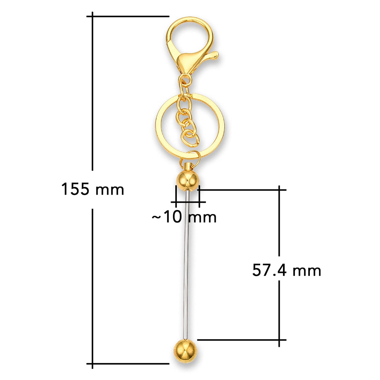 Bastel-Schlüsselanhänger Stab • befüllbar • Farbe Gold • 15.5cm - PerlineBeads SA