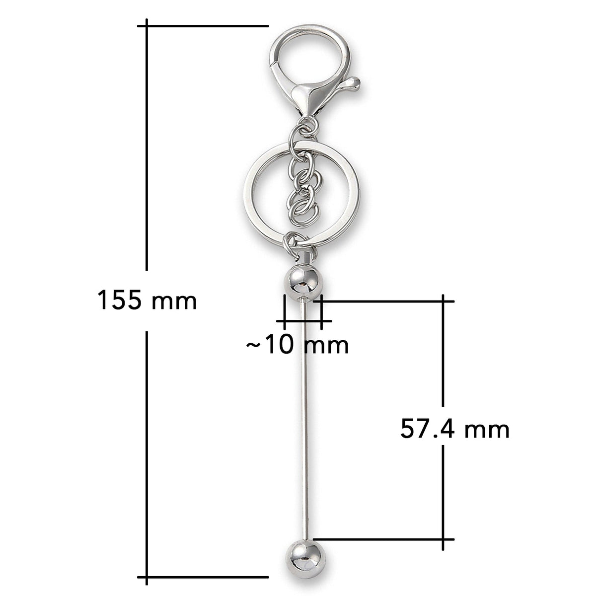 Bastel-Schlüsselanhänger Stab • befüllbar • Farbe Platin • 15.5cm - PerlineBeads SA
