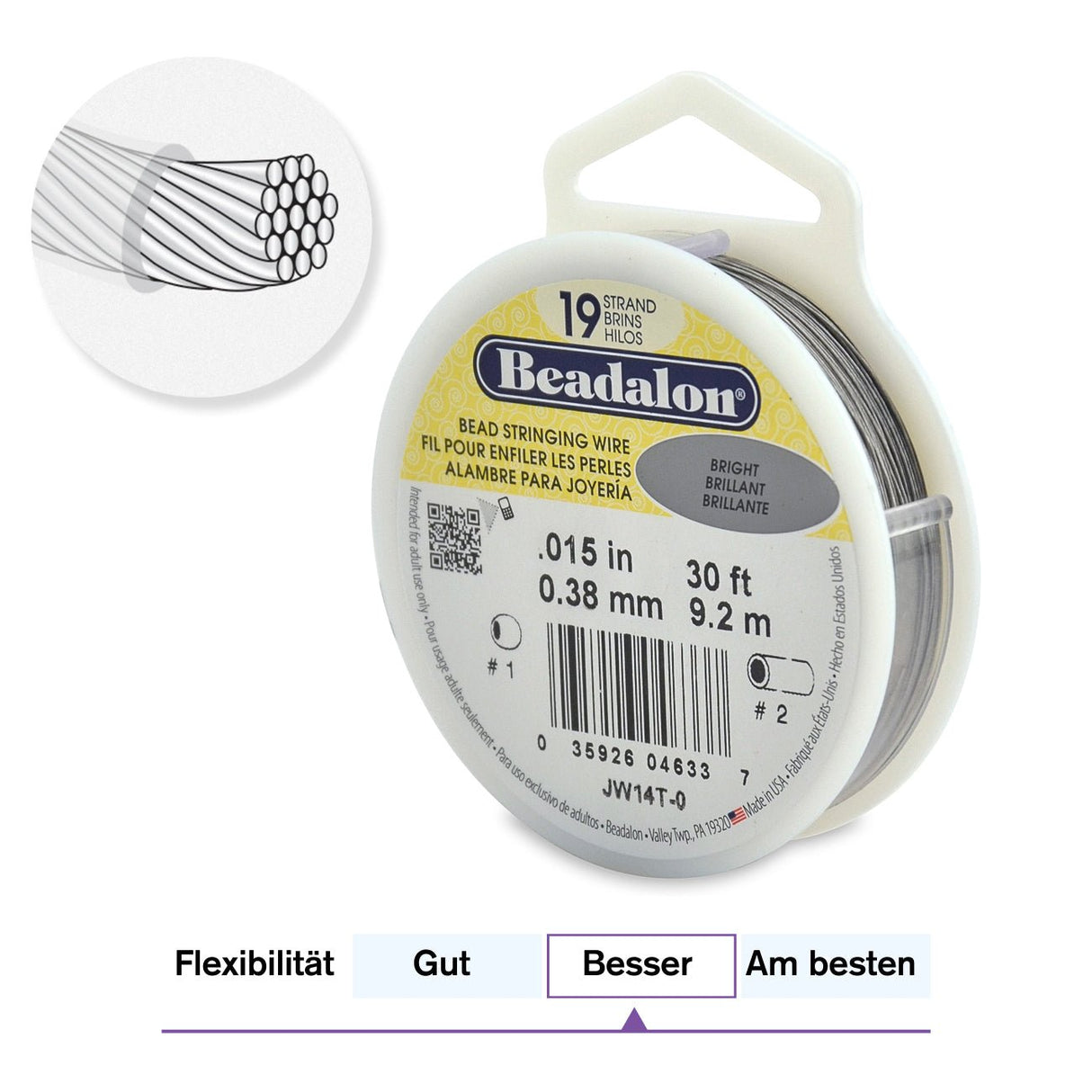 Beadalon Schmuckdraht 19 Fäden (0.38 mm) - Bright - PerlineBeads SA