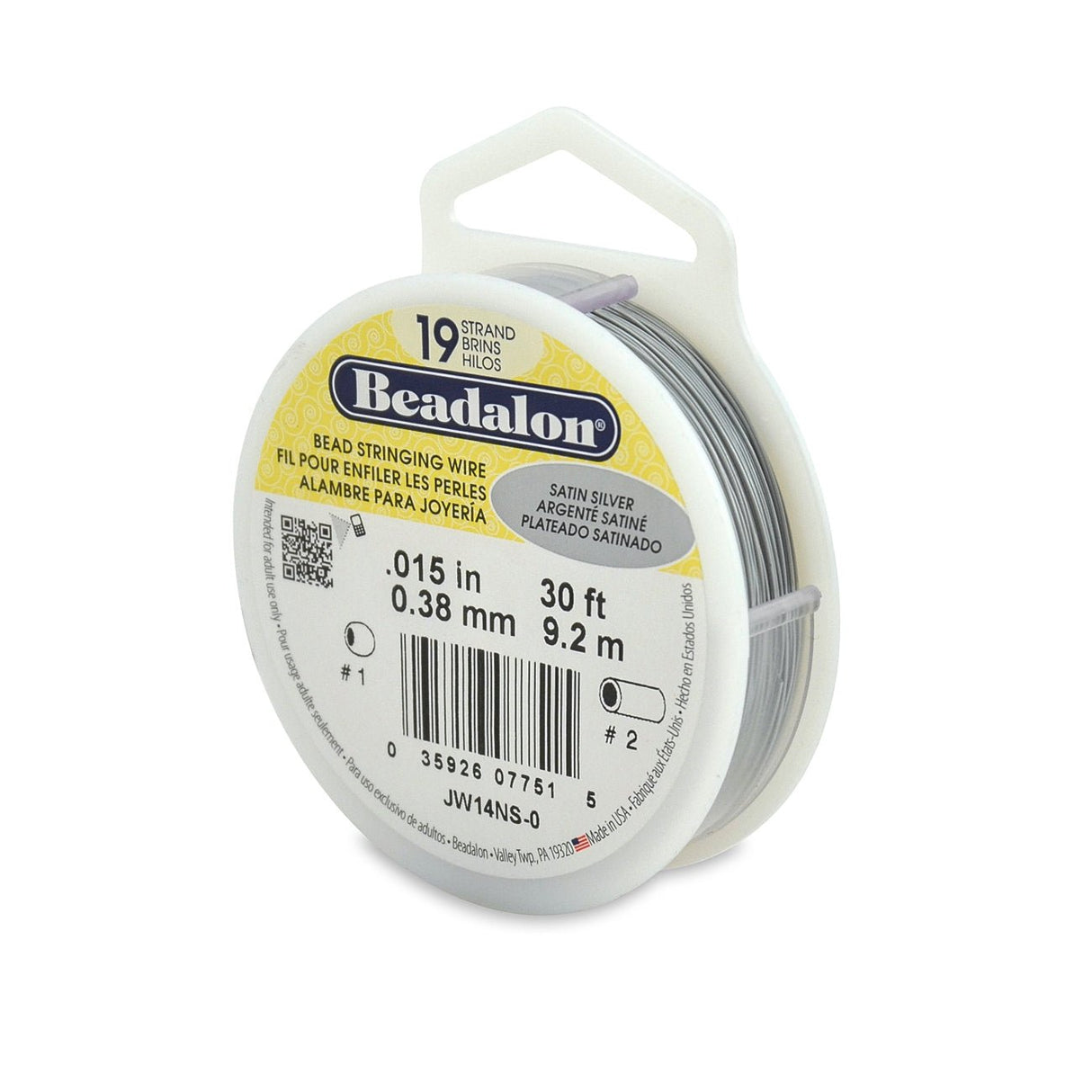 Beadalon Schmuckdraht 19 Fäden (0.38 mm) - Satin Silver (9.2 m) - PerlineBeads SA
