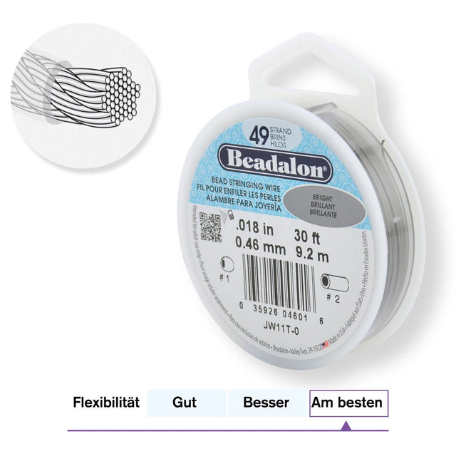 Beadalon Schmuckdraht 49 Fäden (0.46 mm) - Bright - Spule 9.2 m - PerlineBeads SA